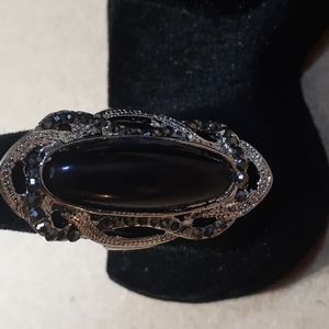 Bohemian Silver Ring Natural Black Stone/black Crystals size 7